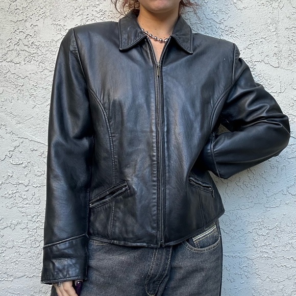 Vintage Y2k Black Leather Moto Jacket - Picture 3 of 12